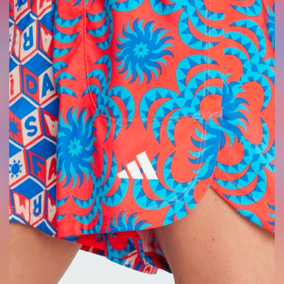 Adidas x FARM Rio Pacer Shorts, Color Bright Red / Signal Cyan, Size M, NWT - Picture 6 of 16